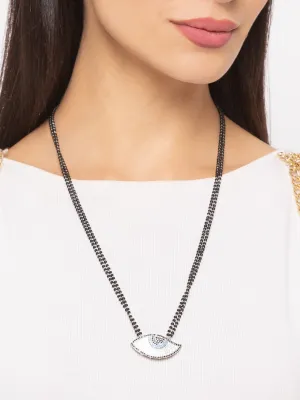 The Evil Eye Necklace Long Silver Mangalsutra Design Brass Silver Plated AD Pendant मंगळसूत्र (25 Inch)