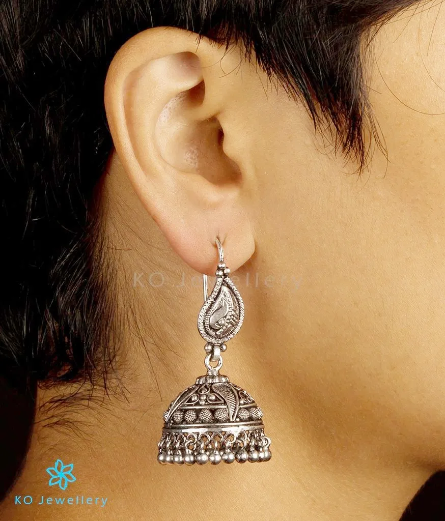 The Makanda Silver Paisley Jhumka(Oxidised/Hook)