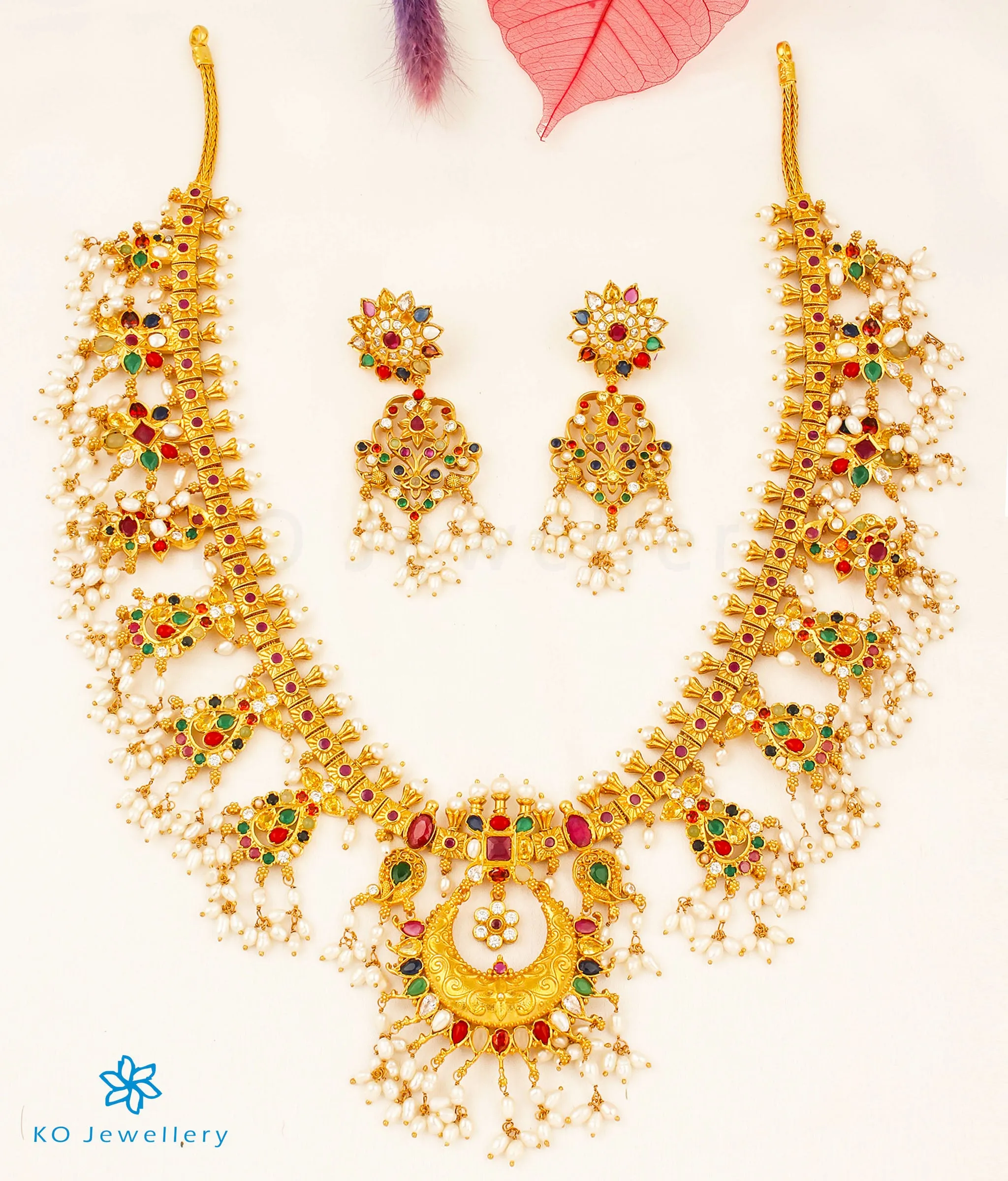 The Puspavat Silver Navaratna Guttapusalu Necklace