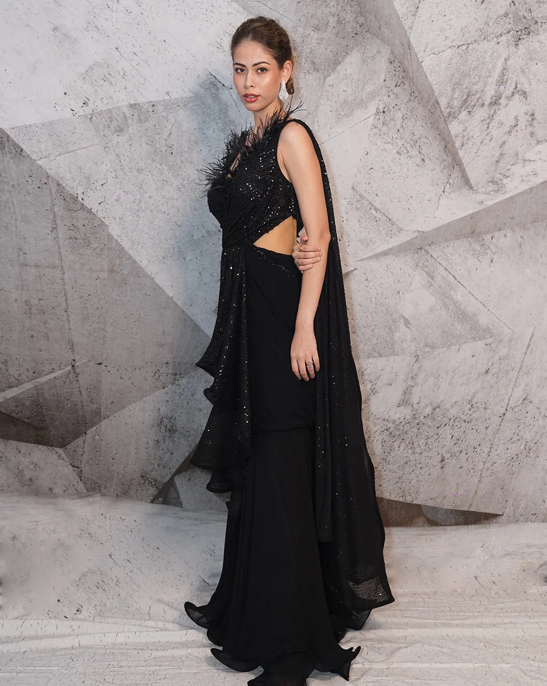 The Sequins Black Sari-Gown