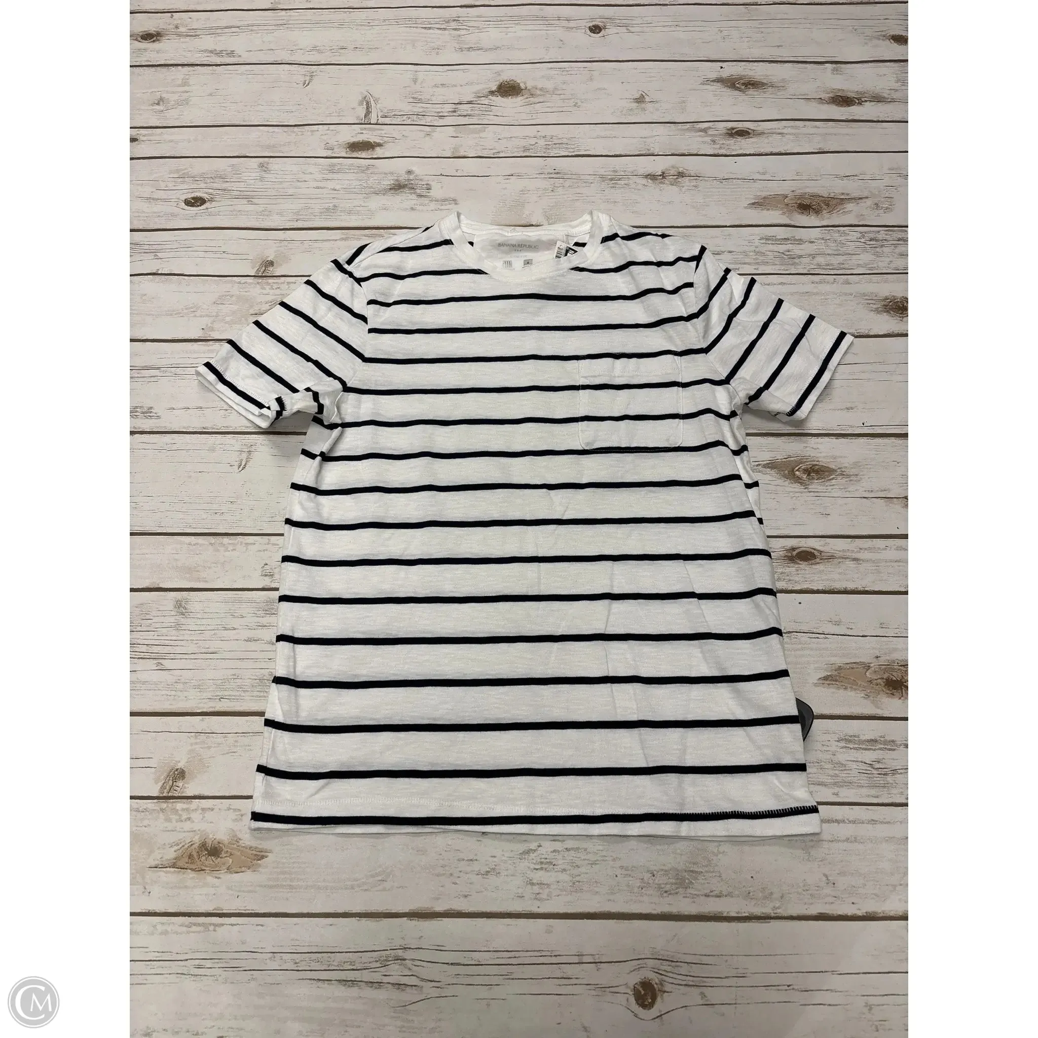 Top Short Sleeve By Banana Republic In Striped Pattern, Size: M