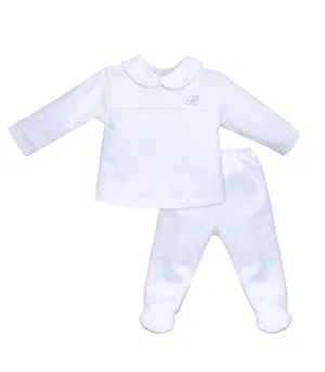 Traditional White with Pink Dot Footed Pants and Top - 2 Piece Set