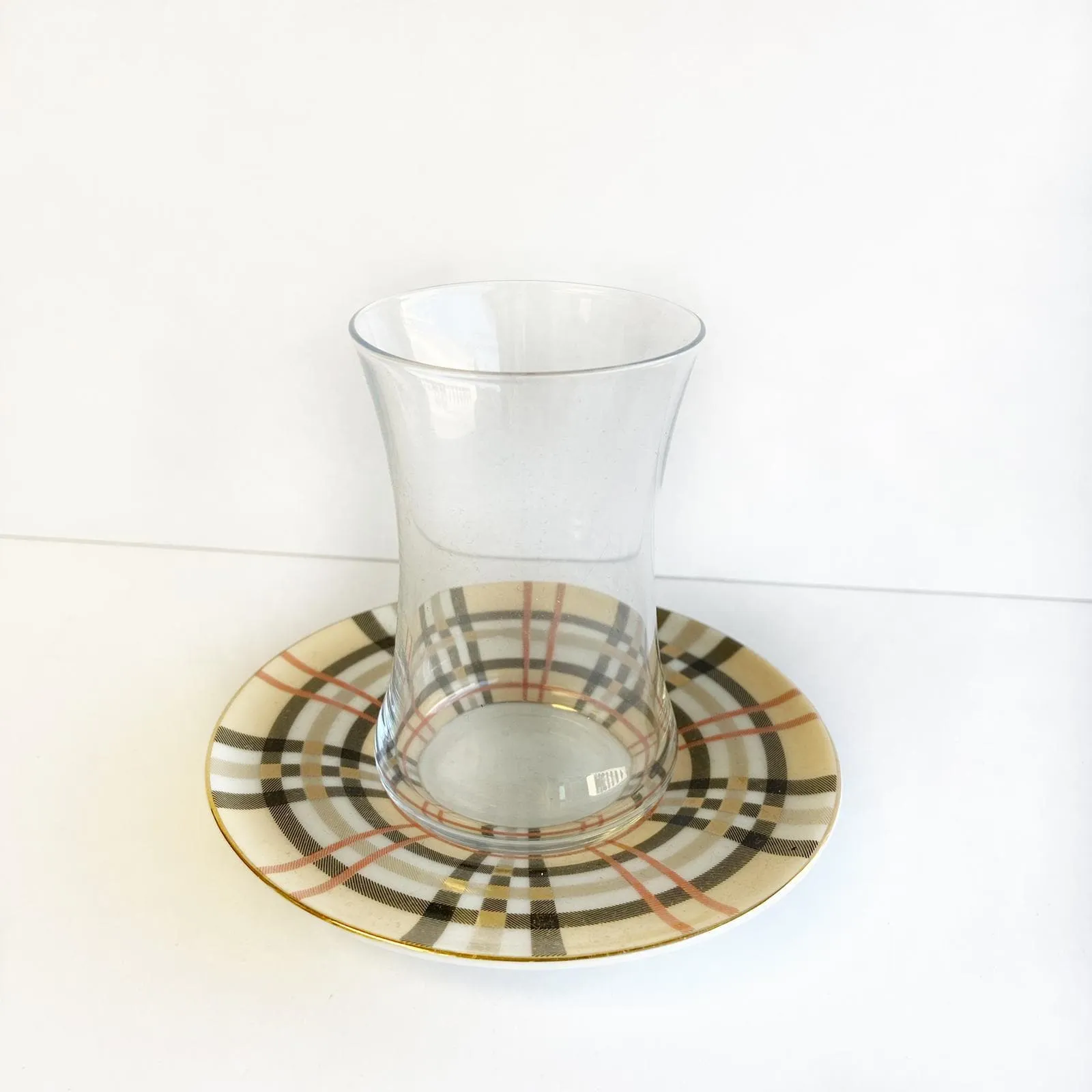 Turkish Tea Cups | Beige Plaid | Set of 6