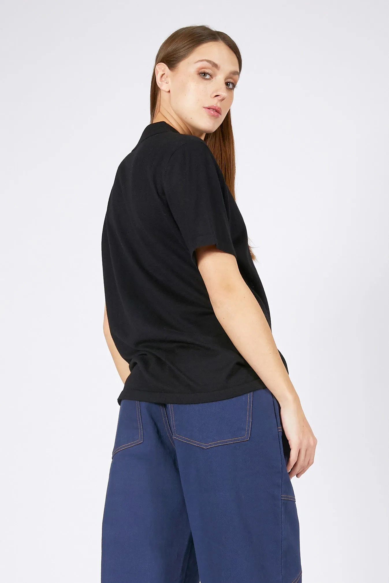 Unisex Black Cashmere Shortsleeve Polo