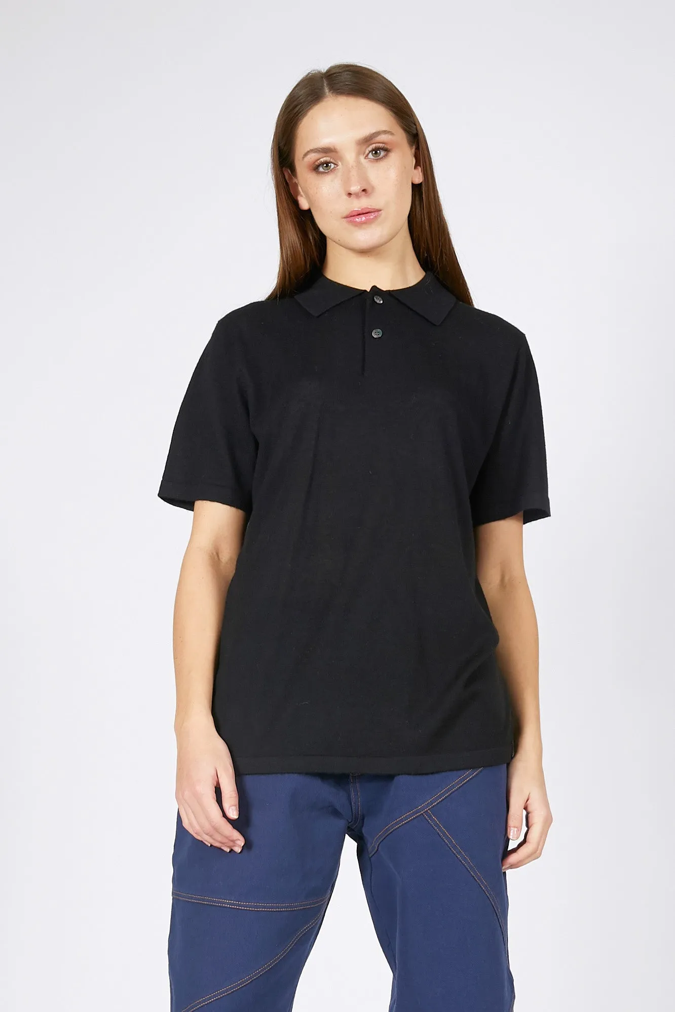 Unisex Black Cashmere Shortsleeve Polo