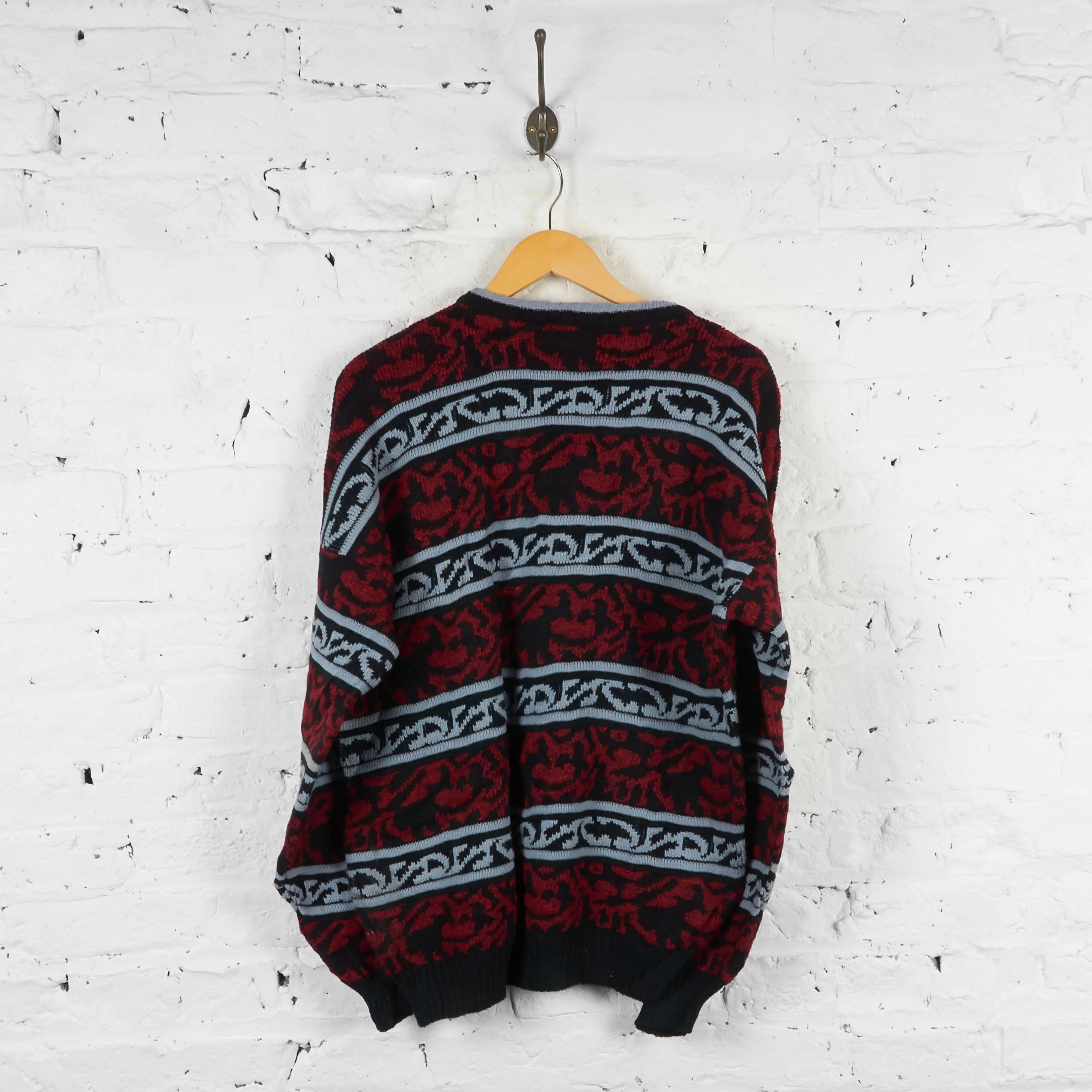 Vintage Pattern Knit Jumper - Red/Black - M