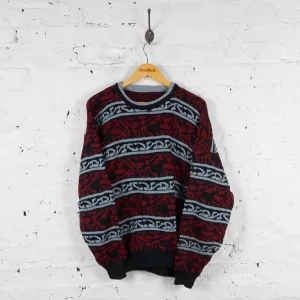 Vintage Pattern Knit Jumper - Red/Black - M