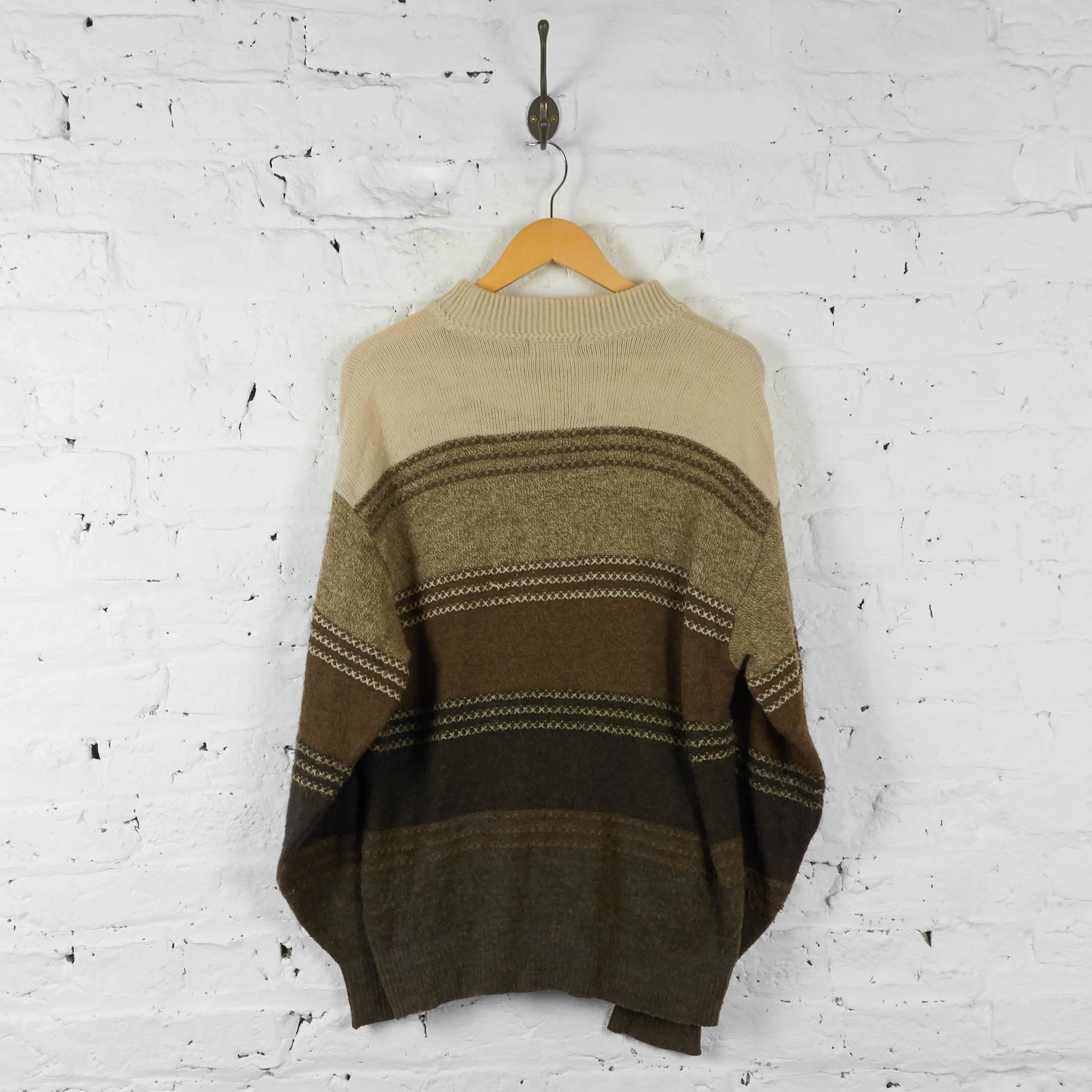 Vintage Striped Pattern Jumper - Brown - L