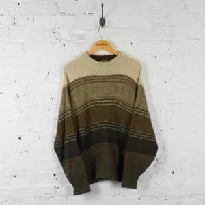 Vintage Striped Pattern Jumper - Brown - L