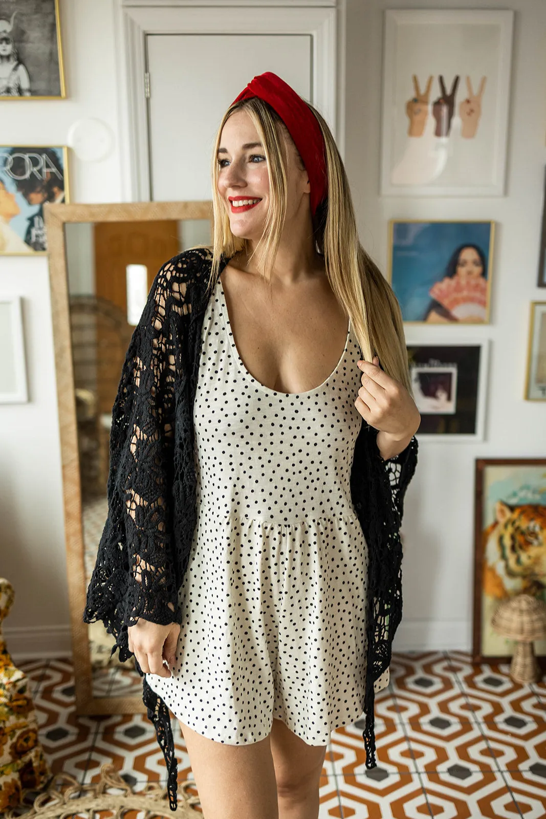 vw ivy romper in stone dot