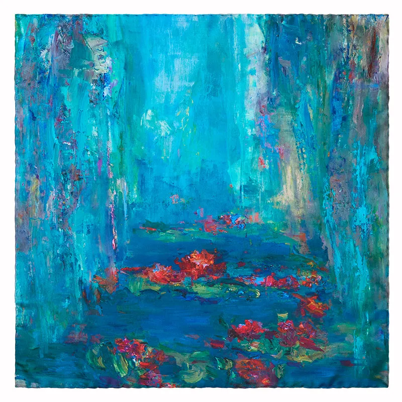 Water Lilies, 35-inch Square Italian Silk Scarf