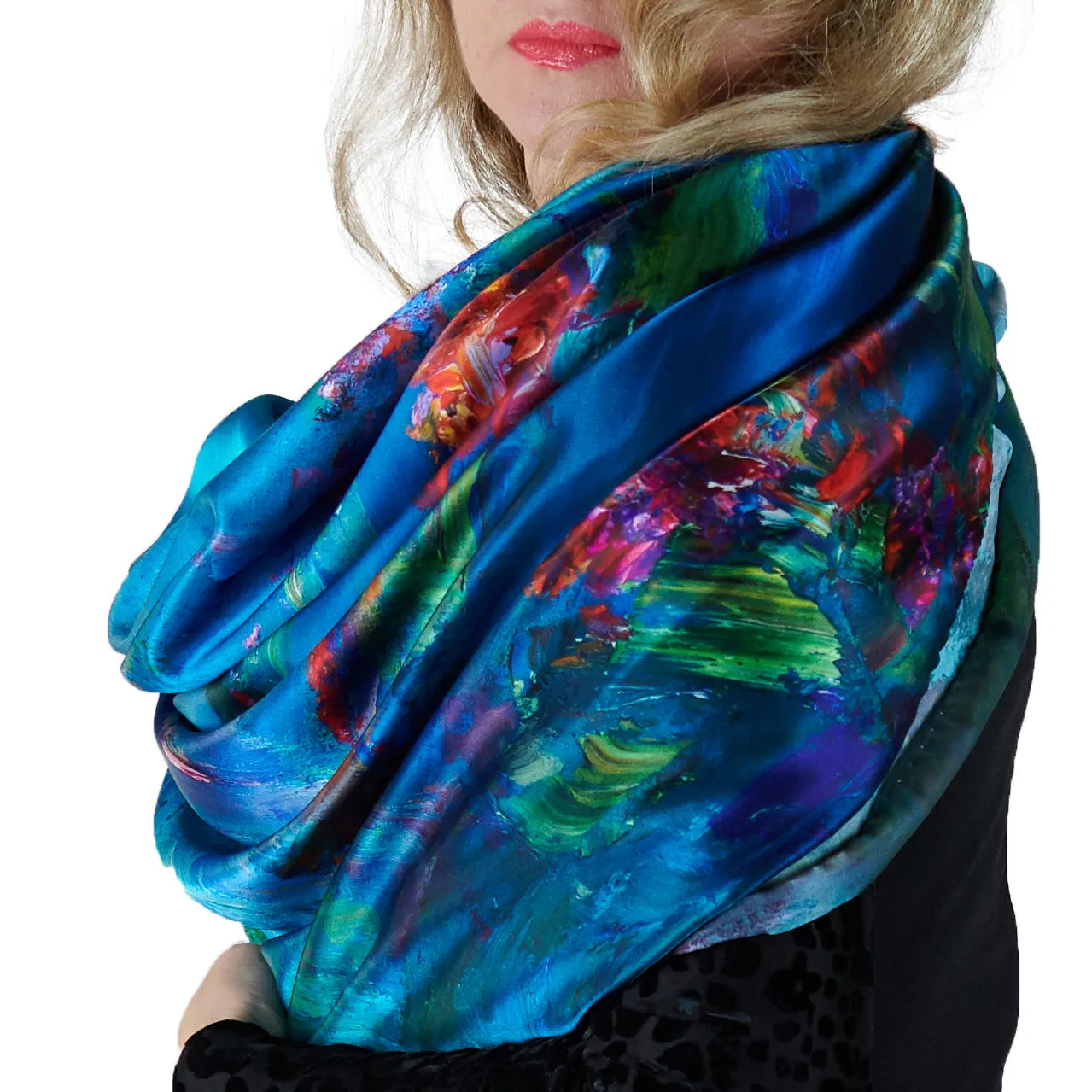 Water Lilies, 35-inch Square Italian Silk Scarf