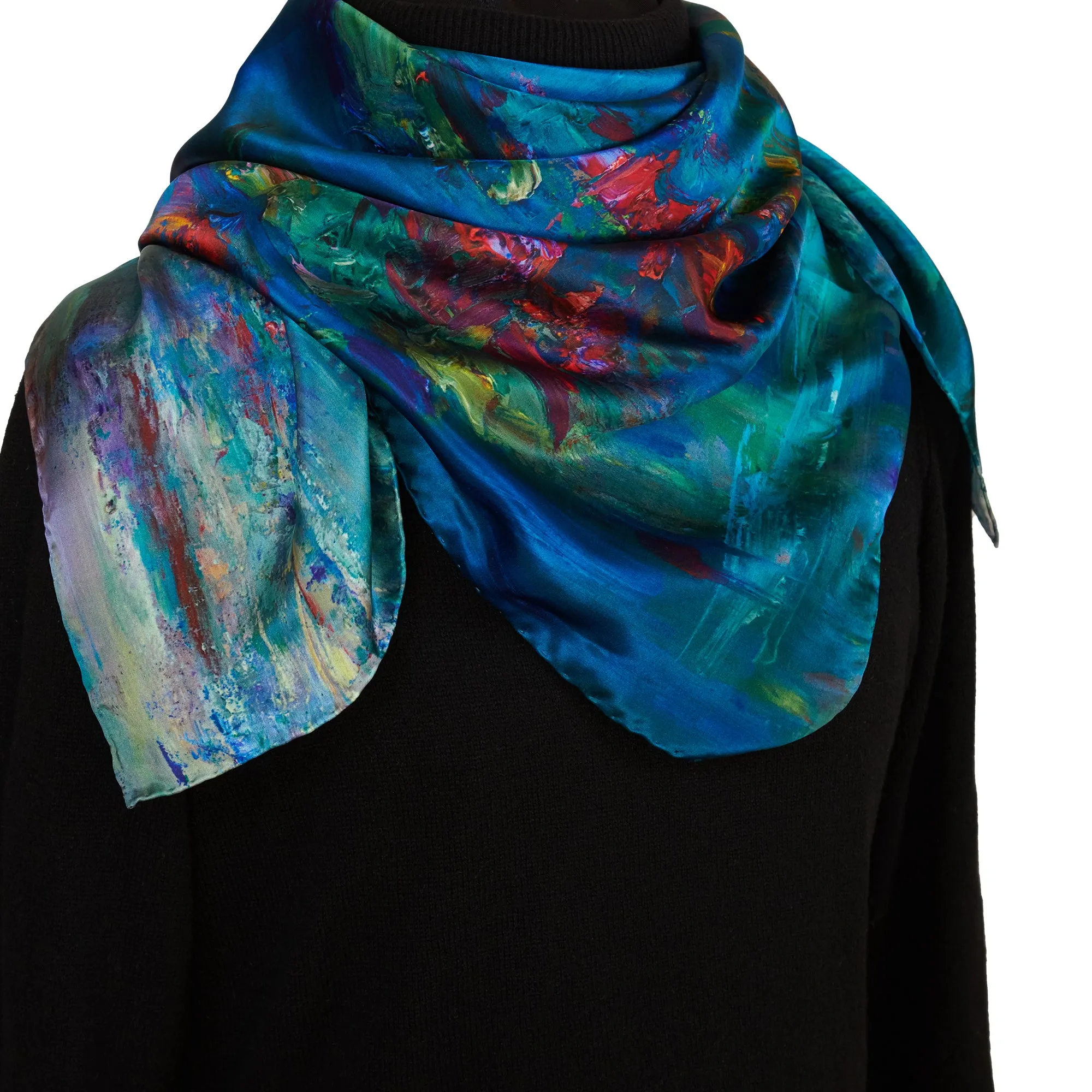 Water Lilies, 35-inch Square Italian Silk Scarf