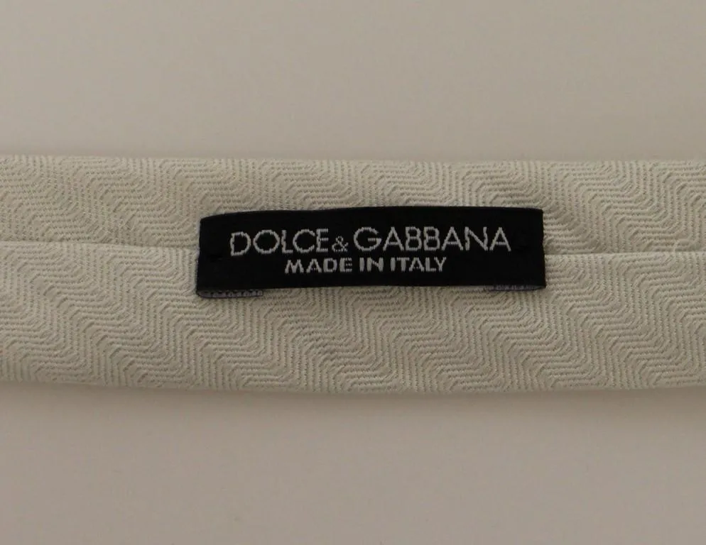 White Silk Pattern Slim Neck Tie