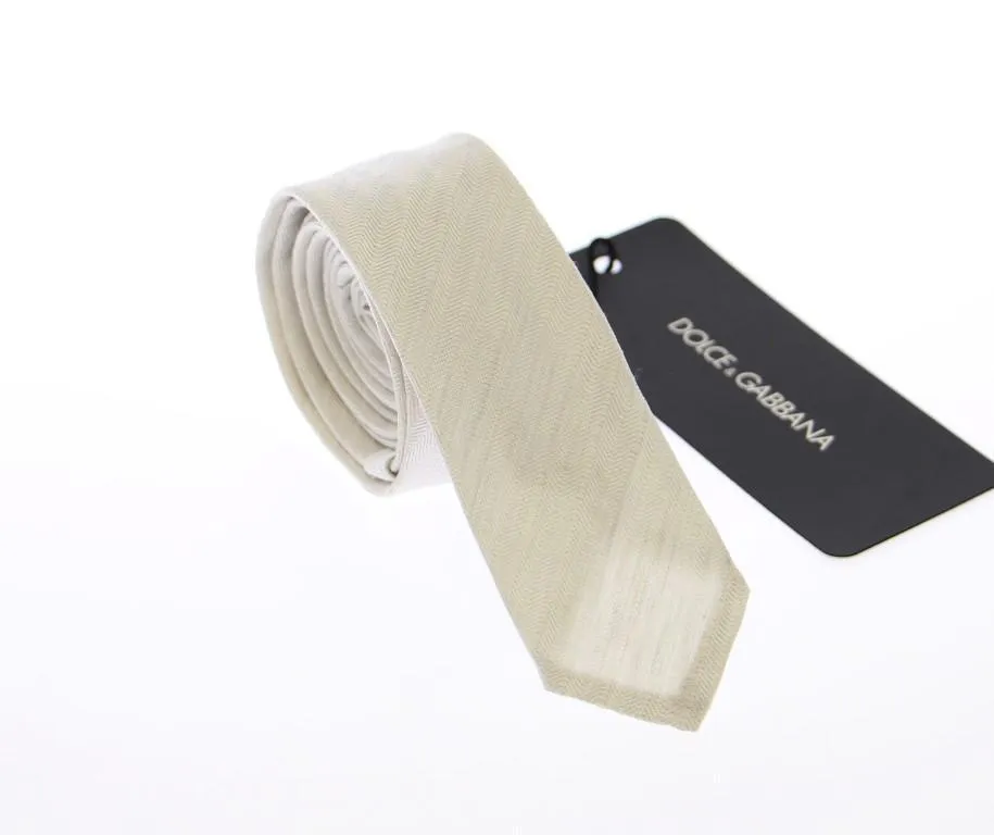 White Silk Pattern Slim Neck Tie