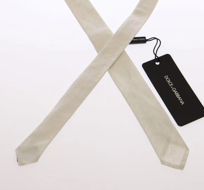 White Silk Pattern Slim Neck Tie