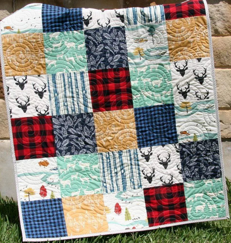 Woodland Quilt, Buffalo Plaid, Woodland Boy Plaid Check Nursery, Deer Buck Baby Blanket, Boy Bedding