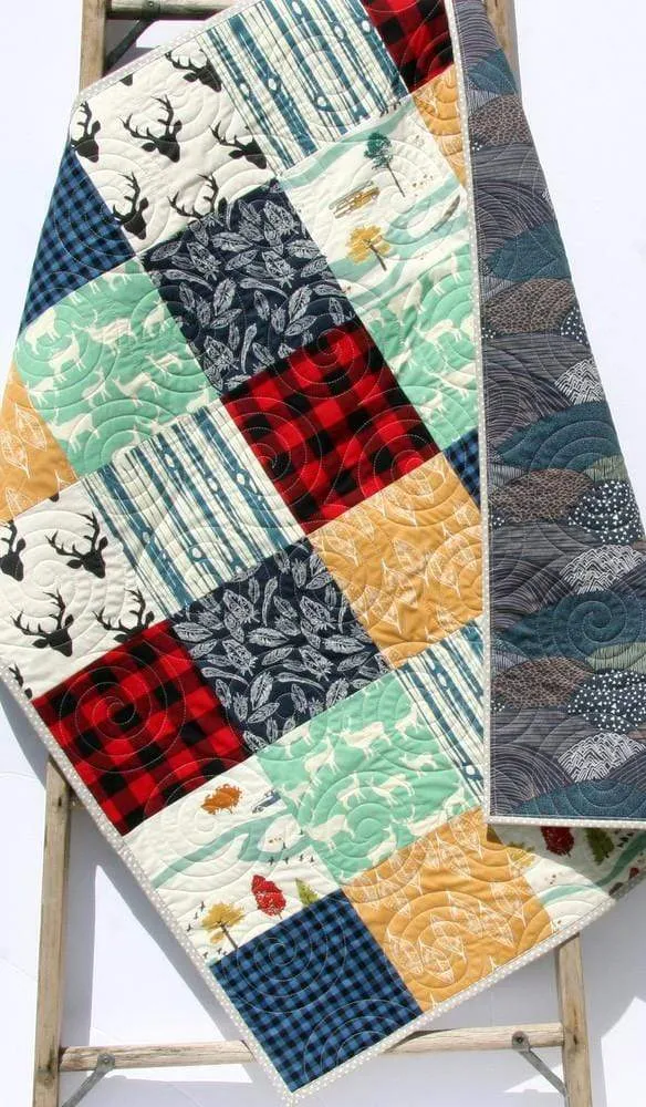 Woodland Quilt, Buffalo Plaid, Woodland Boy Plaid Check Nursery, Deer Buck Baby Blanket, Boy Bedding