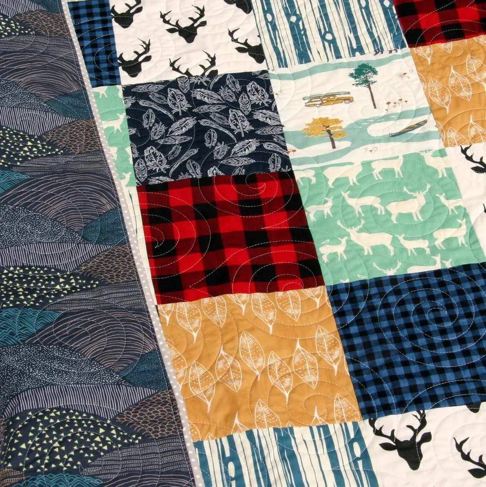 Woodland Quilt, Buffalo Plaid, Woodland Boy Plaid Check Nursery, Deer Buck Baby Blanket, Boy Bedding