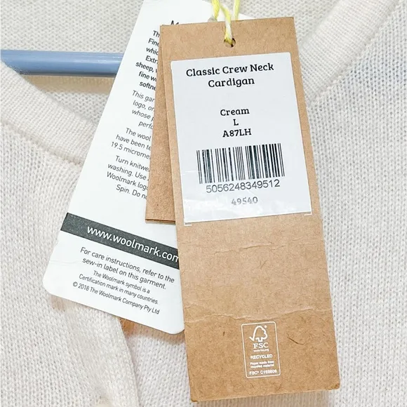 Woolovers Cashmere Merino Crew Neck Cardigan - Cream