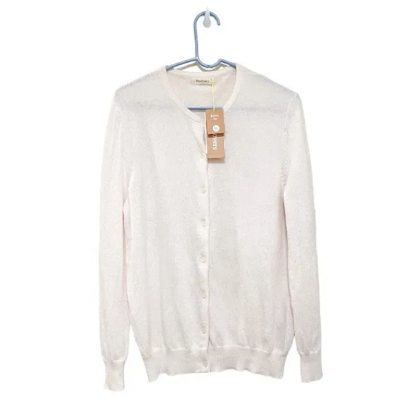 Woolovers Cashmere Merino Crew Neck Cardigan - Cream