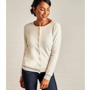 Woolovers Cashmere Merino Crew Neck Cardigan - Cream