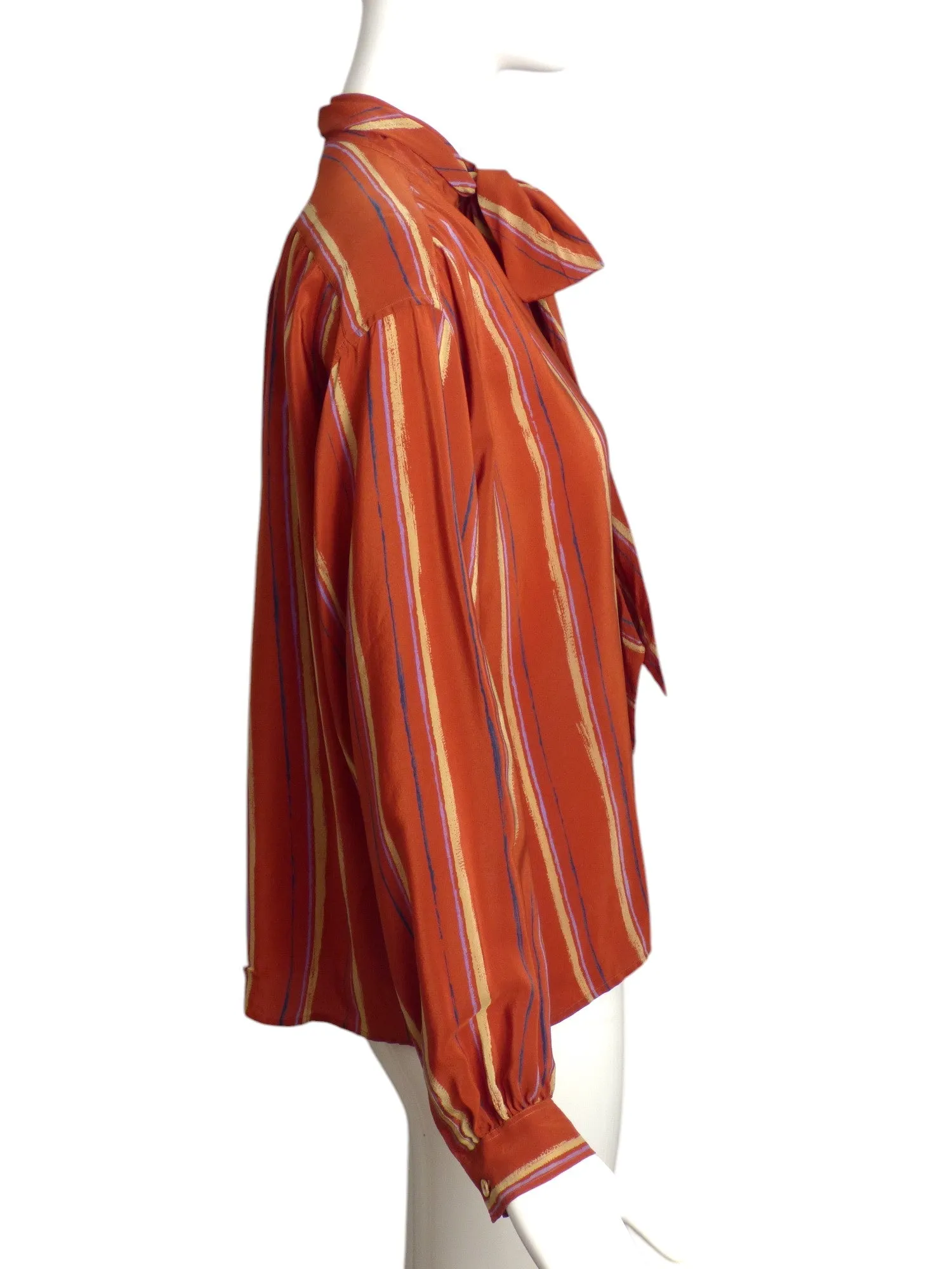 YVES SAINT LAURENT- 1980s Silk Print Blouse, Size-10
