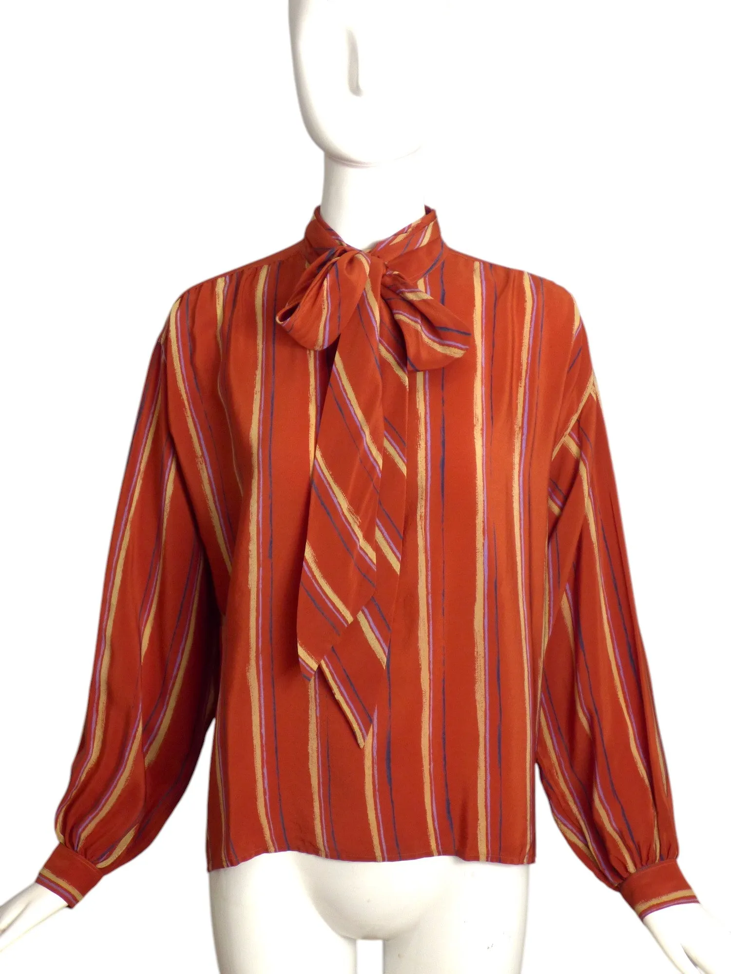 YVES SAINT LAURENT- 1980s Silk Print Blouse, Size-10