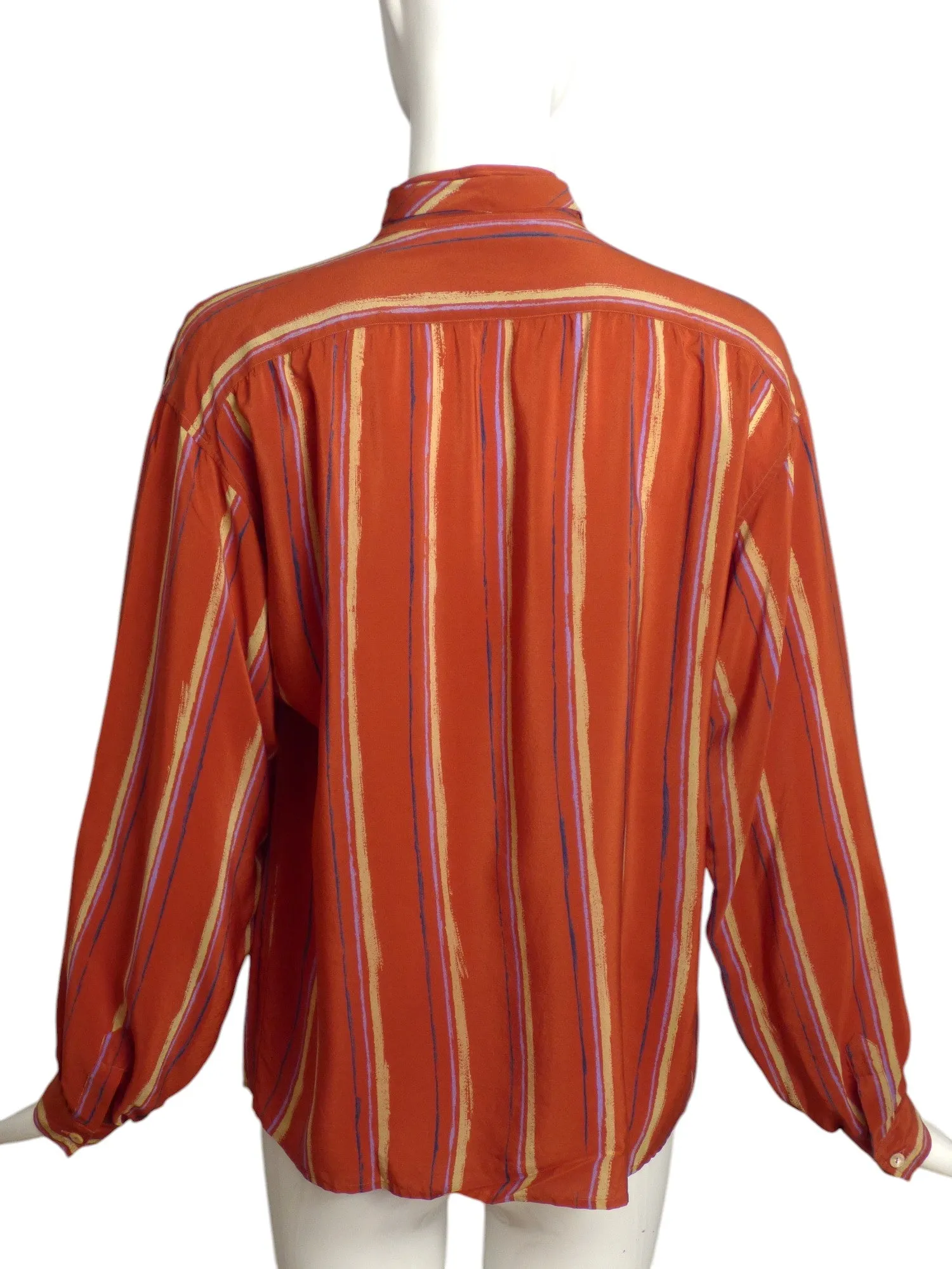 YVES SAINT LAURENT- 1980s Silk Print Blouse, Size-10