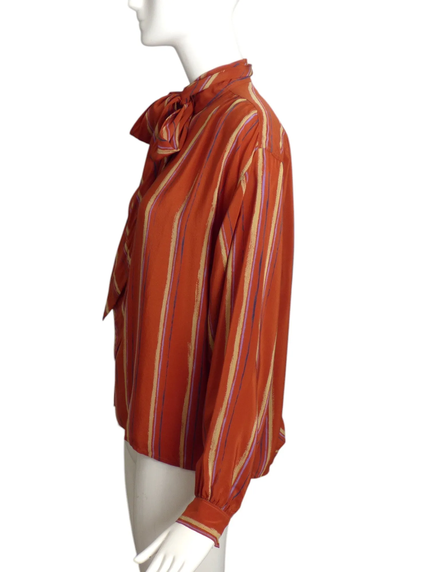 YVES SAINT LAURENT- 1980s Silk Print Blouse, Size-10