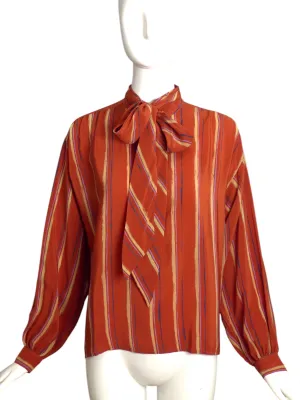 YVES SAINT LAURENT- 1980s Silk Print Blouse, Size-10