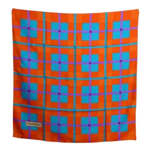 YVES SAINT LAURENT- Multi Color Plaid Print Silk Scarf
