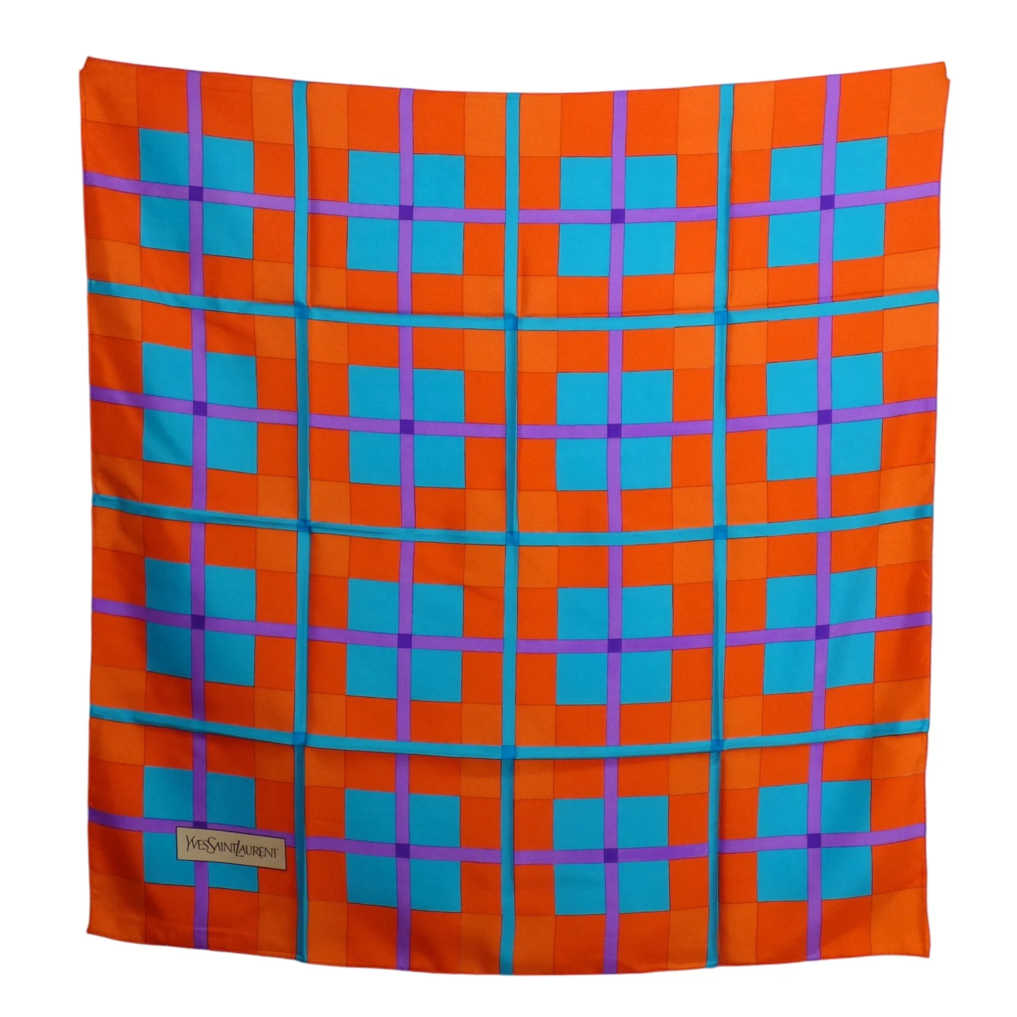 YVES SAINT LAURENT- Multi Color Plaid Print Silk Scarf