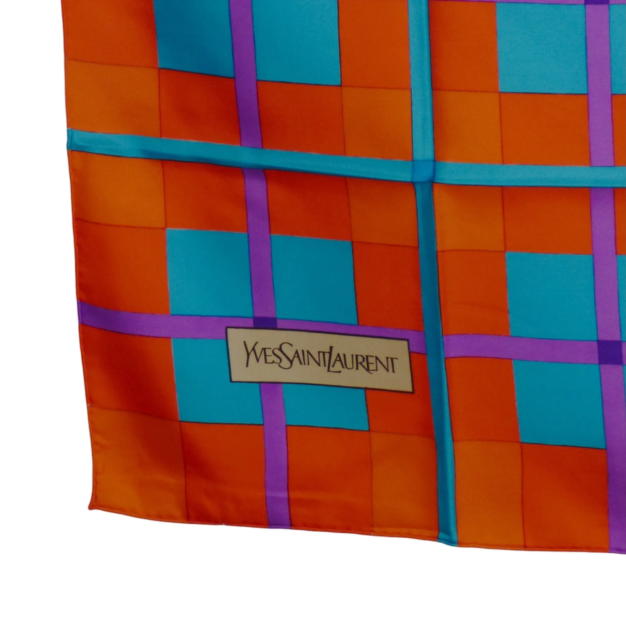 YVES SAINT LAURENT- Multi Color Plaid Print Silk Scarf