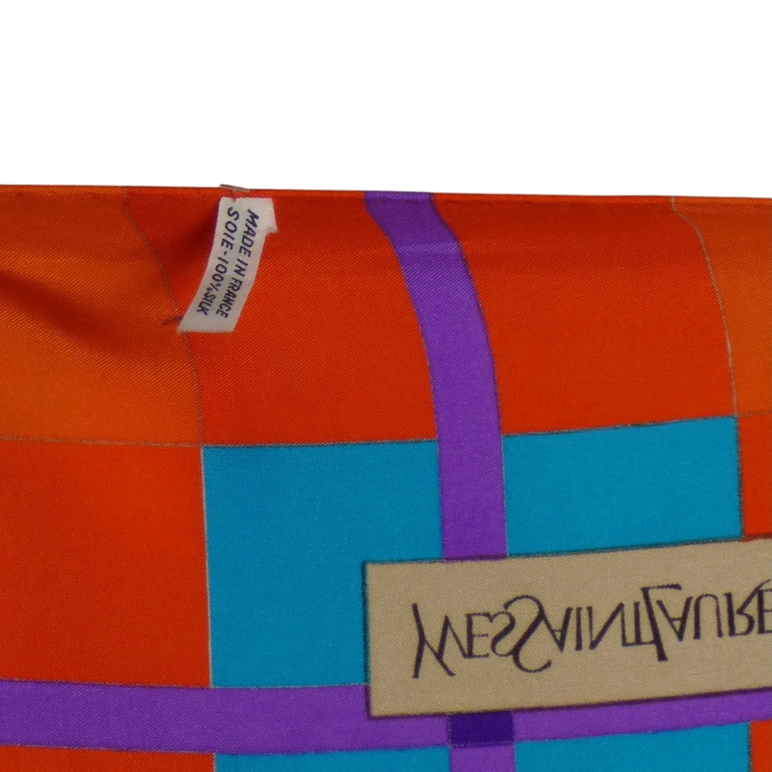 YVES SAINT LAURENT- Multi Color Plaid Print Silk Scarf